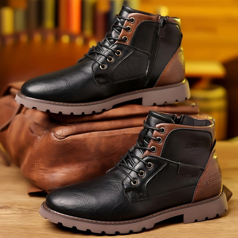 Monamour Mode-Men Boots-Bottes Brogue À Patches En Cuir Multiples Pour Hommes Pour Un Style Décontracté