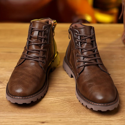 Monamour Mode-Men Boots-Bottes Brogue À Patches En Cuir Multiples Pour Hommes Pour Un Style Décontracté