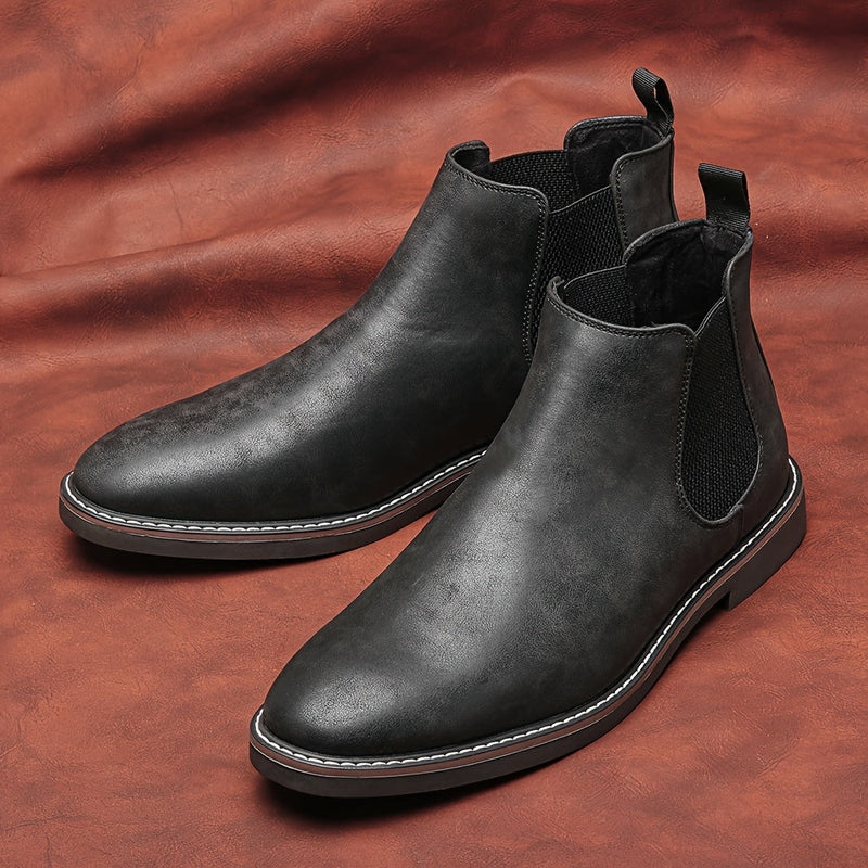 Monamour Mode-Men Boots-Bottes Chelsea Vintage pour Hommes en Cuir Noir avec Lanières Élastiques