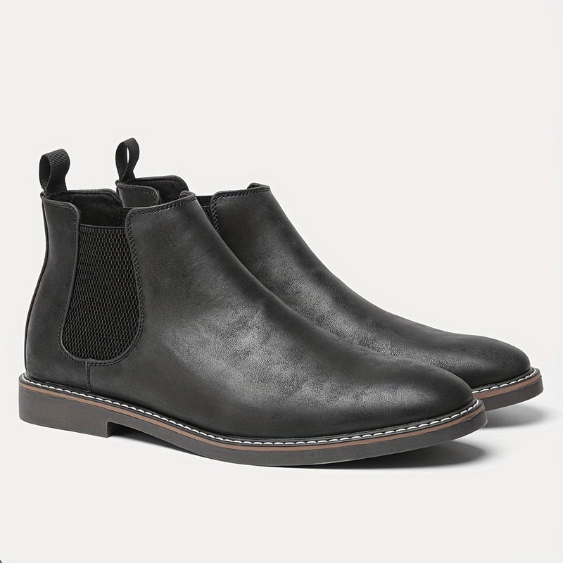 Monamour Mode-Men Boots-Bottes Chelsea Vintage pour Hommes en Cuir Noir avec Lanières Élastiques