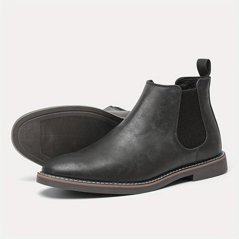 Monamour Mode-Men Boots-Bottes Chelsea Vintage pour Hommes en Cuir Noir avec Lanières Élastiques