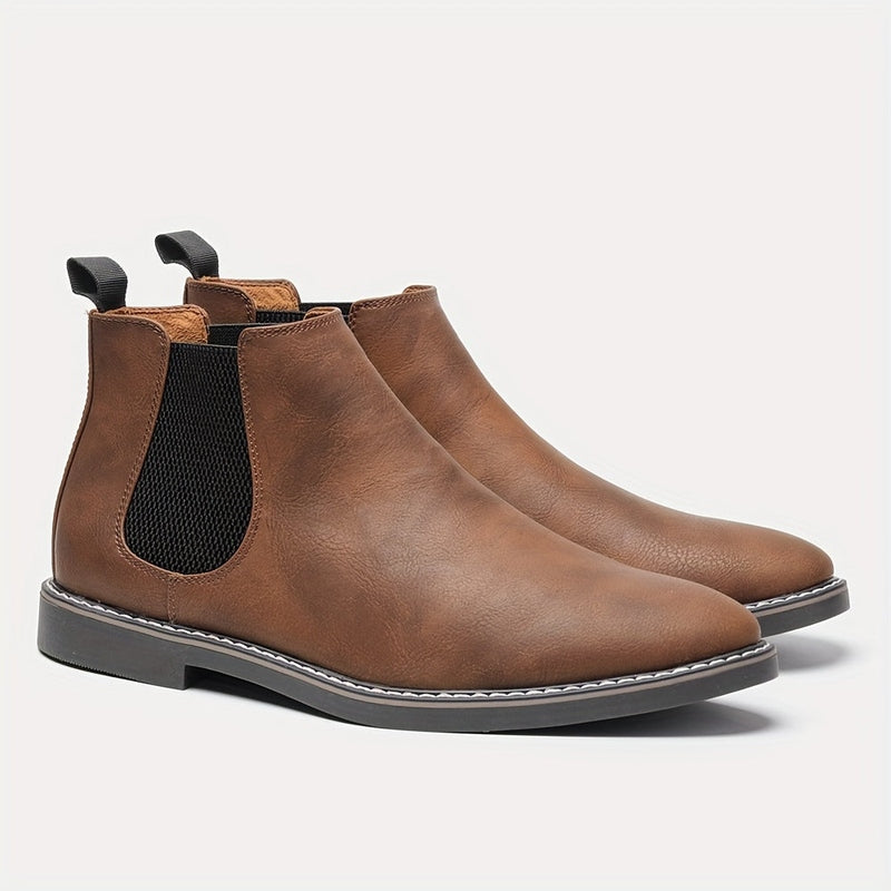 Monamour Mode-Men Boots-Bottes Chelsea Vintage pour Hommes en Cuir Noir avec Lanières Élastiques