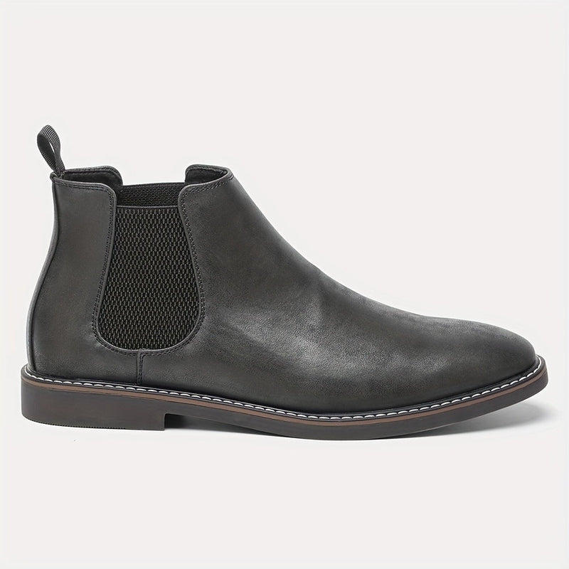 Monamour Mode-Men Boots-Bottes Chelsea Vintage pour Hommes en Cuir Noir avec Lanières Élastiques