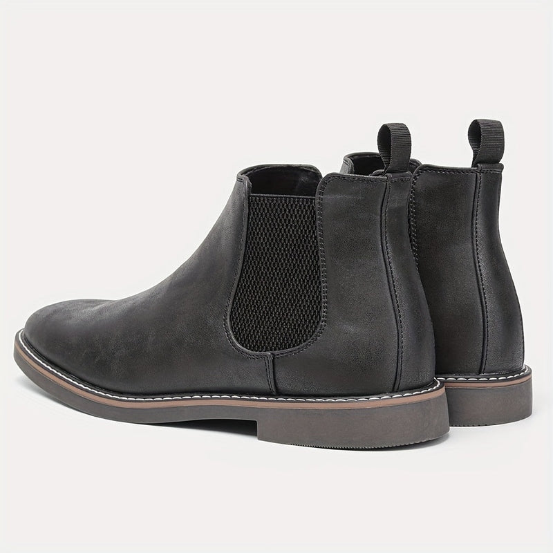 Monamour Mode-Men Boots-Bottes Chelsea Vintage pour Hommes en Cuir Noir avec Lanières Élastiques