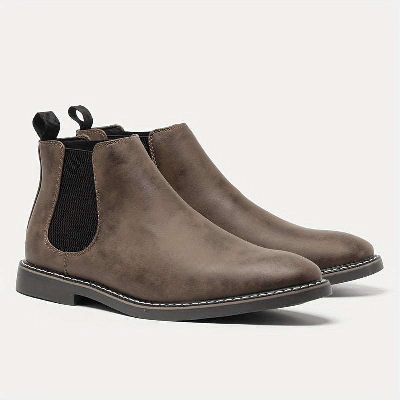 Monamour Mode-Men Boots-Bottes Chelsea Vintage pour Hommes en Cuir Noir avec Lanières Élastiques