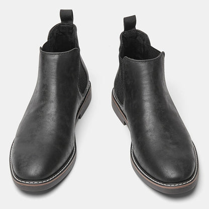 Monamour Mode-Men Boots-Bottes Chelsea Vintage pour Hommes en Cuir Noir avec Lanières Élastiques