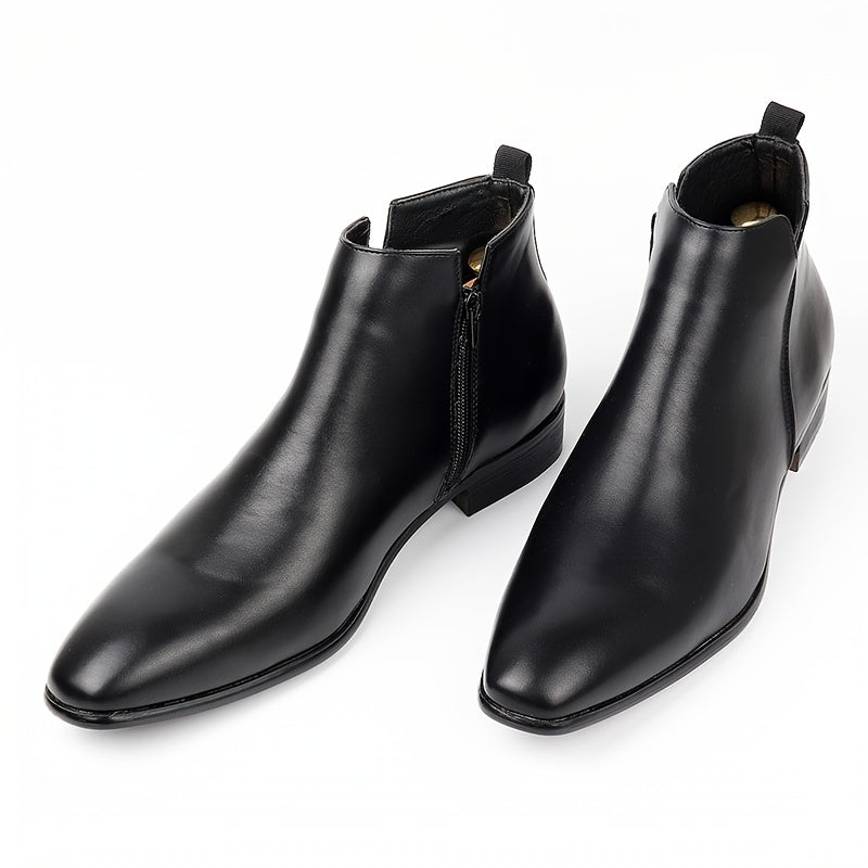 Monamour Mode-Men Boots-Bottes Chelsea en Cuir de Style Luxe à Fermeture Éclair pour Hommes