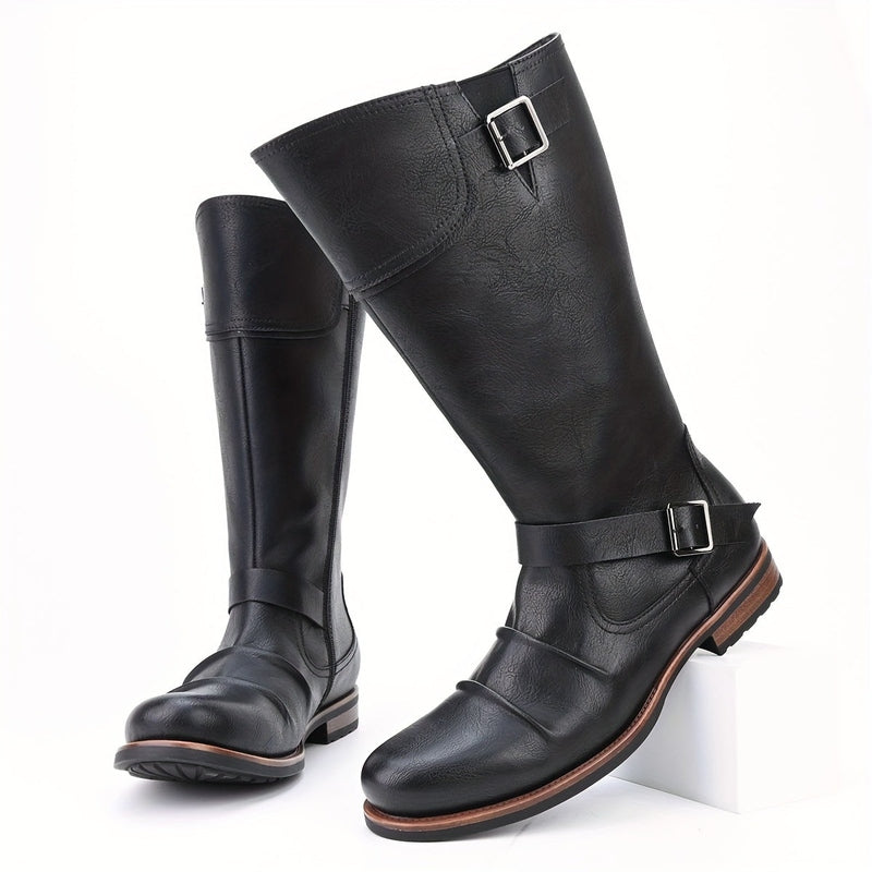 Monamour Mode-Men Boots-Bottes De Moto Hautes En Similicuir Élégantes Avec Lanière À Boucle Et Fermeture Éclair Latérale