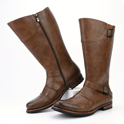 Monamour Mode-Men Boots-Bottes De Moto Hautes En Similicuir Élégantes Avec Lanière À Boucle Et Fermeture Éclair Latérale