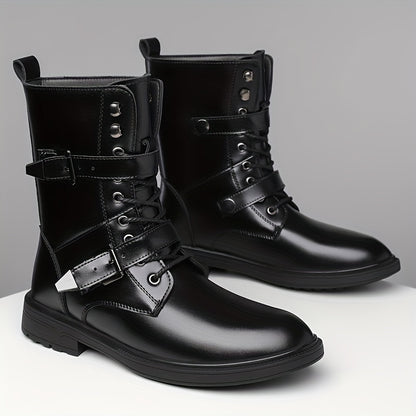 Monamour Mode-Men Boots-Bottes de Moto Vintage en Cuir Synthétique à Lacets pour Hommes