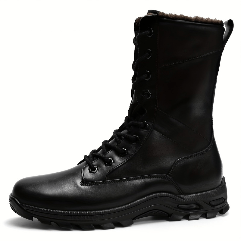 Monamour Mode-Men Boots-Bottes de Moto en Cuir Verni, Antidérapantes et de Couleur Unie pour Hommes