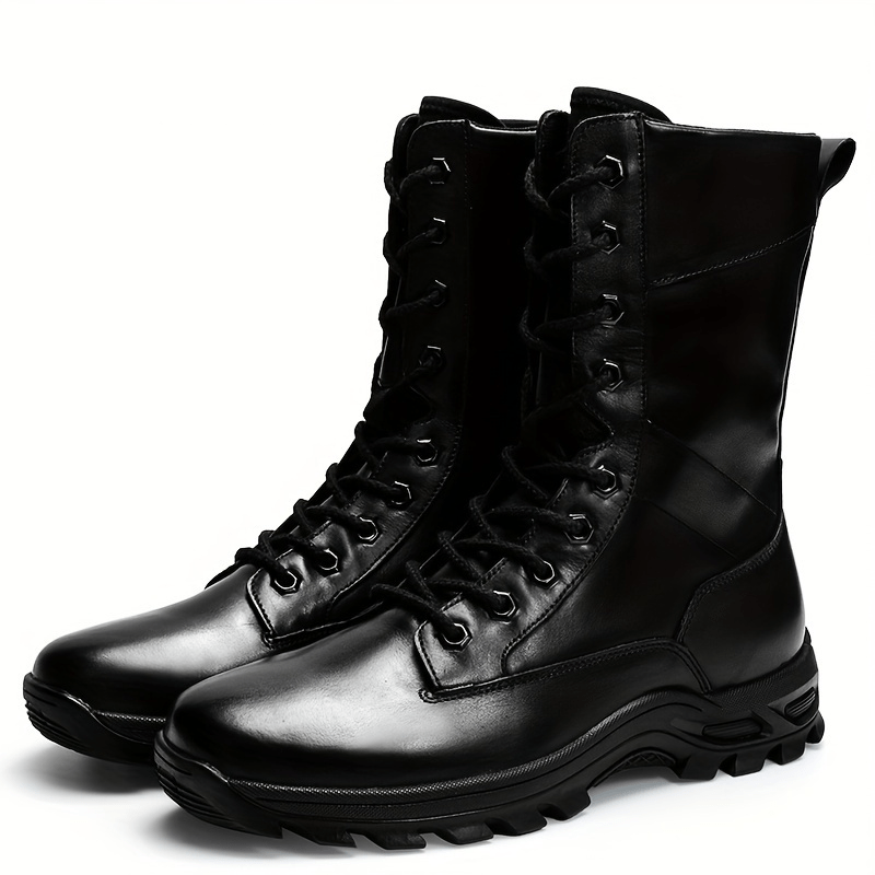 Monamour Mode-Men Boots-Bottes de Moto en Cuir Verni, Antidérapantes et de Couleur Unie pour Hommes