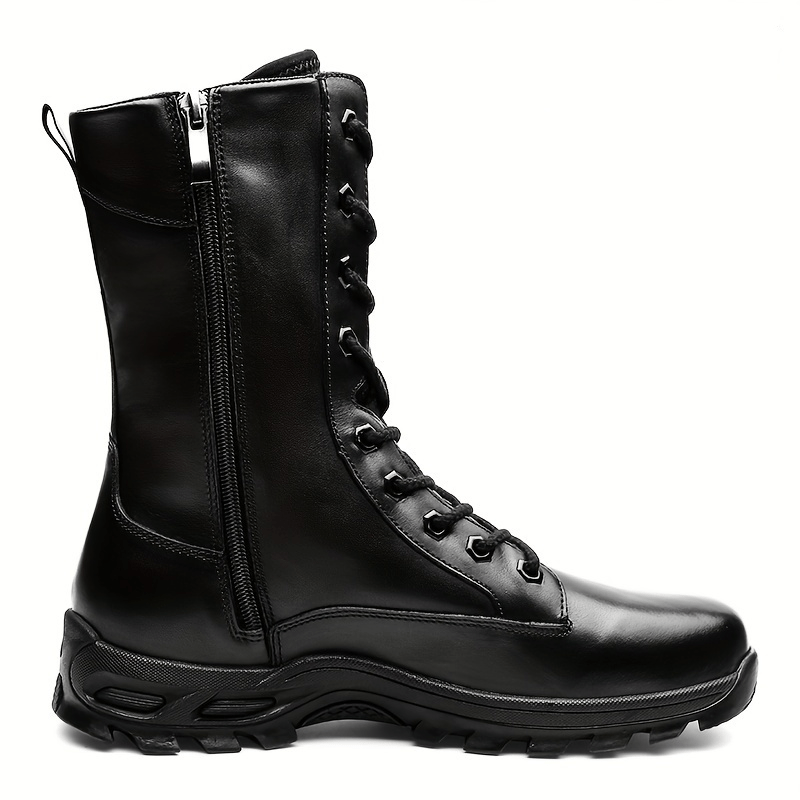 Monamour Mode-Men Boots-Bottes de Moto en Cuir Verni, Antidérapantes et de Couleur Unie pour Hommes