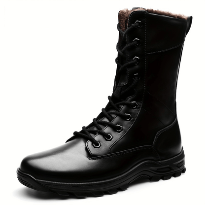 Monamour Mode-Men Boots-Bottes de Moto en Cuir Verni, Antidérapantes et de Couleur Unie pour Hommes