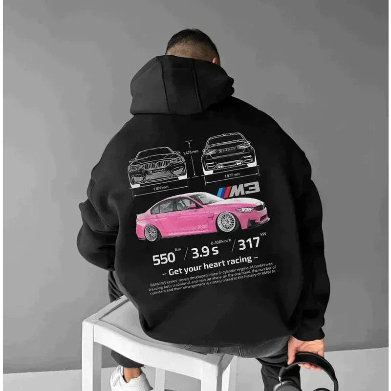 Monamour Mode-Men Hoodies-Sweat à Capuche Unisexe Oversize avec Motifs de Course pour les Passionnés d'Automobile