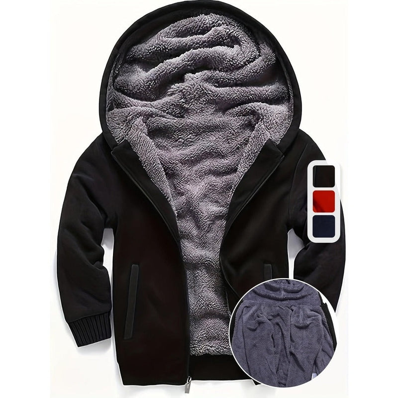 Monamour Mode-Men Jackets-Veste À Capuche Zippée Avec Doublure En Sherpa Pour Garçons Pré-Adolescents Et Adolescents