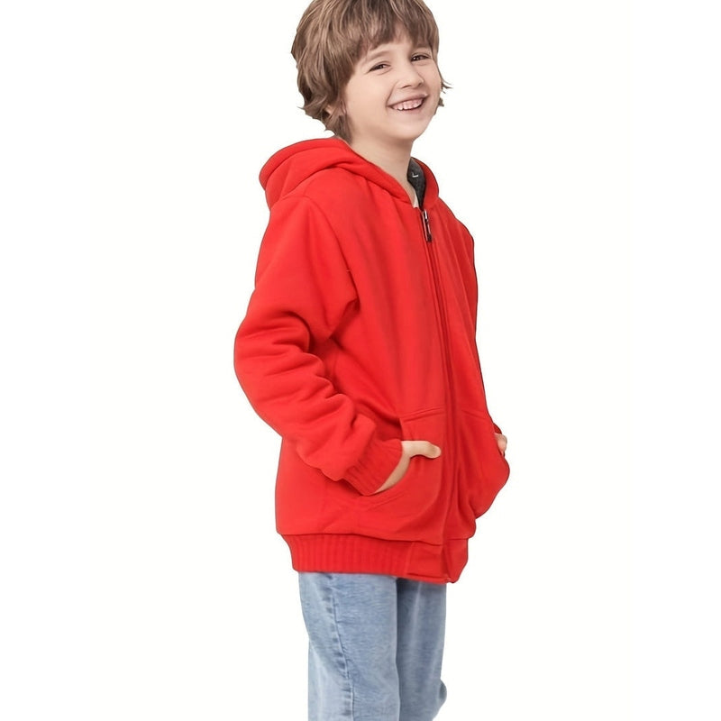 Monamour Mode-Men Jackets-Veste À Capuche Zippée Avec Doublure En Sherpa Pour Garçons Pré-Adolescents Et Adolescents