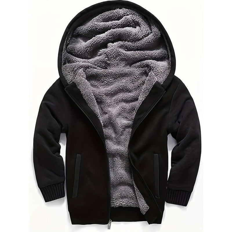 Monamour Mode-Men Jackets-Veste À Capuche Zippée Avec Doublure En Sherpa Pour Garçons Pré-Adolescents Et Adolescents