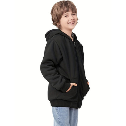 Monamour Mode-Men Jackets-Veste À Capuche Zippée Avec Doublure En Sherpa Pour Garçons Pré-Adolescents Et Adolescents