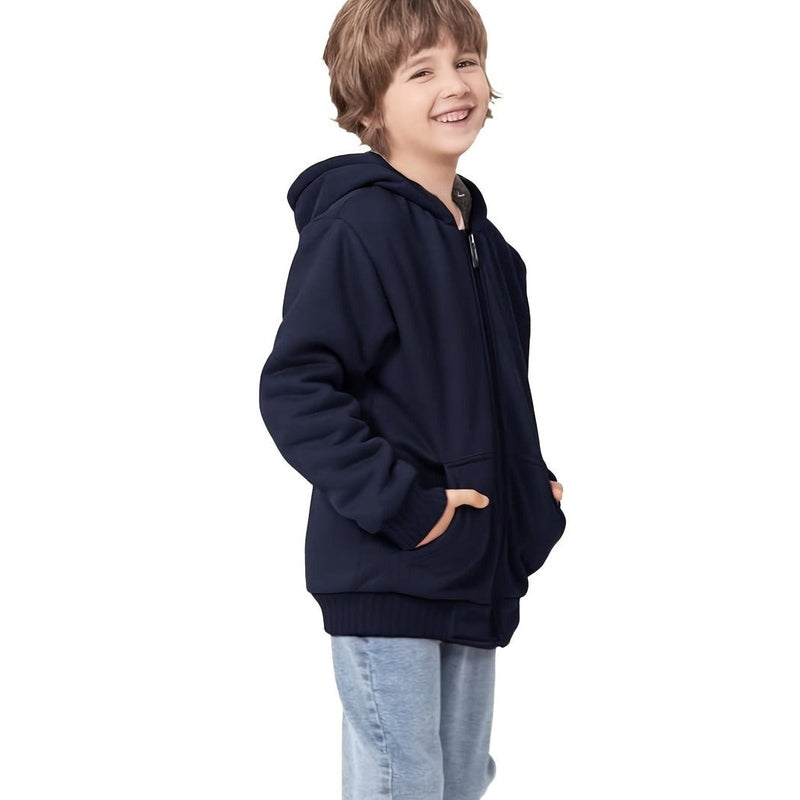 Monamour Mode-Men Jackets-Veste À Capuche Zippée Avec Doublure En Sherpa Pour Garçons Pré-Adolescents Et Adolescents