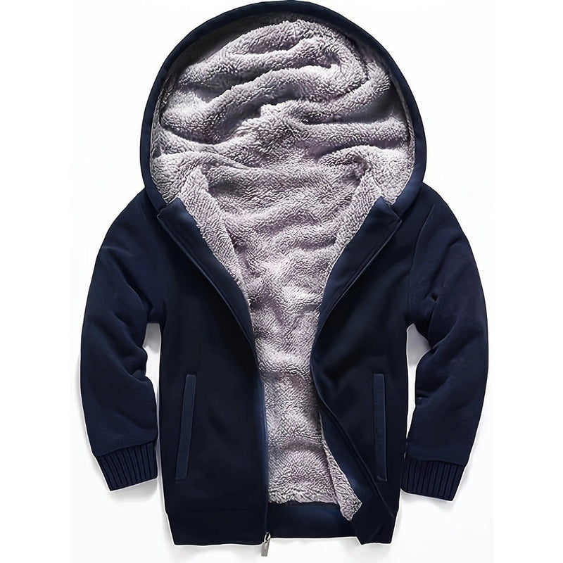 Monamour Mode-Men Jackets-Veste À Capuche Zippée Avec Doublure En Sherpa Pour Garçons Pré-Adolescents Et Adolescents