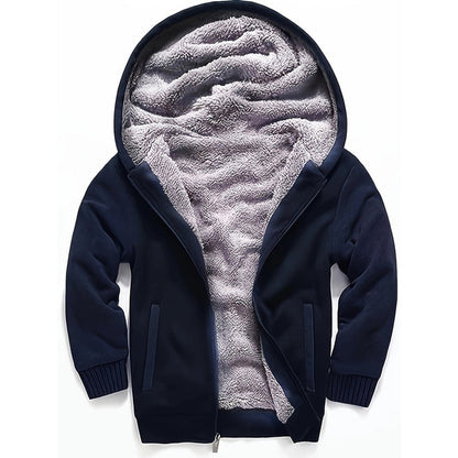 Monamour Mode-Men Jackets-Veste À Capuche Zippée Avec Doublure En Sherpa Pour Garçons Pré-Adolescents Et Adolescents