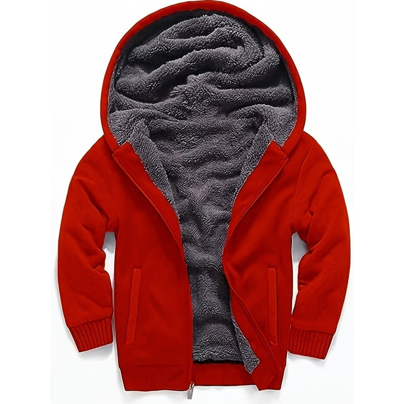 Monamour Mode-Men Jackets-Veste À Capuche Zippée Avec Doublure En Sherpa Pour Garçons Pré-Adolescents Et Adolescents