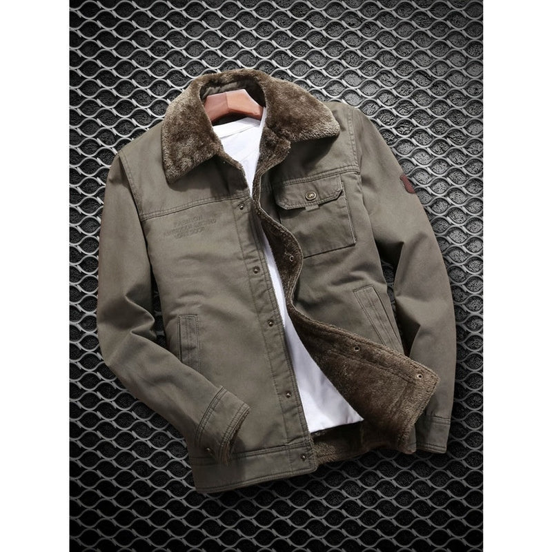 Monamour Mode-Men Jackets-Veste Classique À Multiples Poches Pour Hommes Doublée En Fleece En Coton