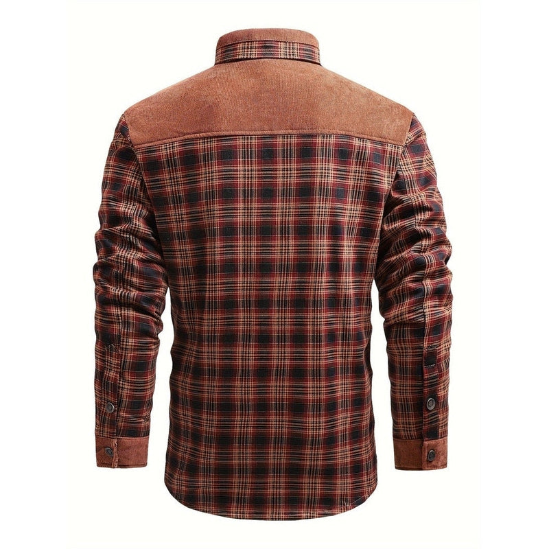 Monamour Mode-Men Jackets-Veste D'hiver Classique Pour Hommes En Flanelle À Boutons Avec Doublure En Mouton