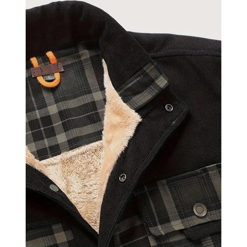 Monamour Mode-Men Jackets-Veste D'hiver Classique Pour Hommes En Flanelle À Boutons Avec Doublure En Mouton