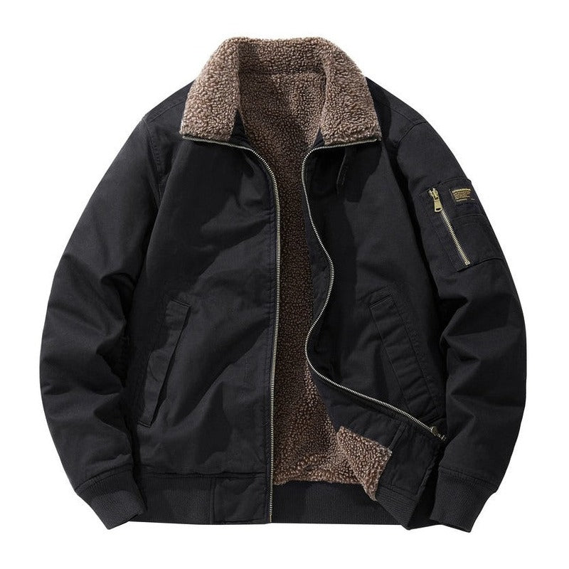 Monamour Mode-Men Jackets-Veste Décontractée Doublée En Shearling Pour Hommes En Coton Avec Fermeture Zippée