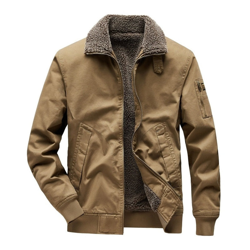 Monamour Mode-Men Jackets-Veste Décontractée Doublée En Shearling Pour Hommes En Coton Avec Fermeture Zippée