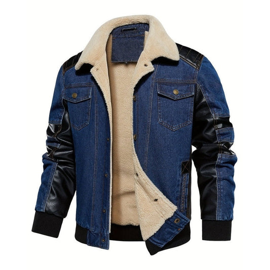 Monamour Mode-Men Jackets-Veste Décontractée En Denim Pour Hommes Avec Doublure En Polaire Et Col En Sherpa