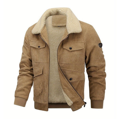 Monamour Mode-Men Jackets-Veste Décontractée Style Rétro En Velours Côtelé Pour Hommes Avec Doublure En Sherpa