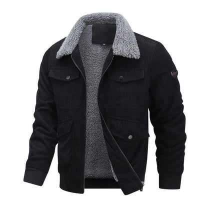 Monamour Mode-Men Jackets-Veste Décontractée Style Rétro En Velours Côtelé Pour Hommes Avec Doublure En Sherpa