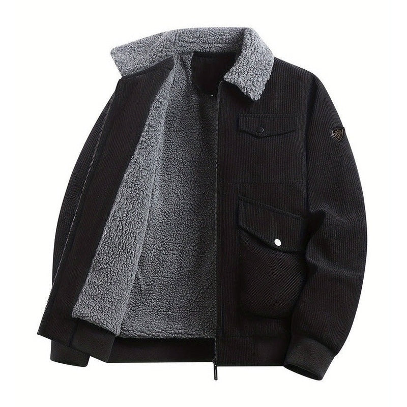 Monamour Mode-Men Jackets-Veste Décontractée Style Rétro En Velours Côtelé Pour Hommes Avec Doublure En Sherpa