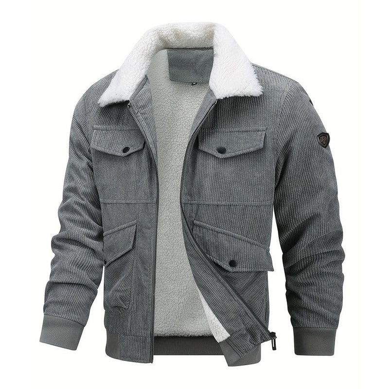 Monamour Mode-Men Jackets-Veste Décontractée Style Rétro En Velours Côtelé Pour Hommes Avec Doublure En Sherpa