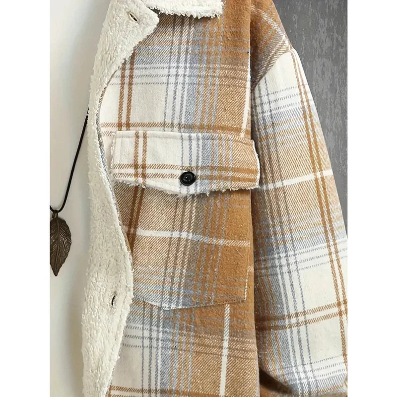 Monamour Mode-Men Jackets-Veste En Flanelle À Doublure En Sherpa Avec Deux Poches Tendance Pour L'automne Et L'hiver