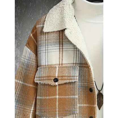 Monamour Mode-Men Jackets-Veste En Flanelle À Doublure En Sherpa Avec Deux Poches Tendance Pour L'automne Et L'hiver