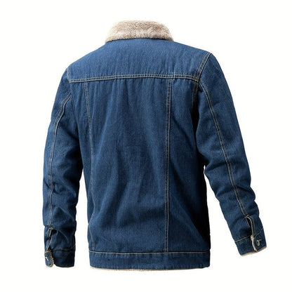 Monamour Mode-Men Jackets-Veste En Jean De Style Vintage Pour Hommes Avec Col Contrasté Et Doublure En Sherpa