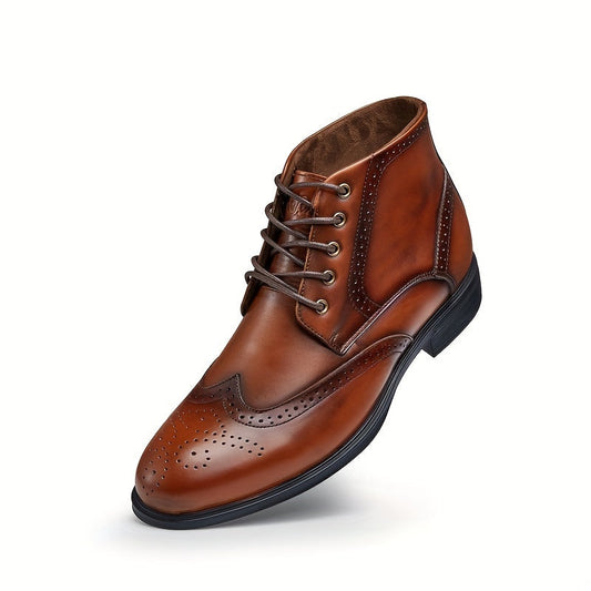 Monamour Mode-Men Shoes-Bottes en Cuir à Lacets pour Hommes Grande Taille avec Bout Fleuri et Style Brogue