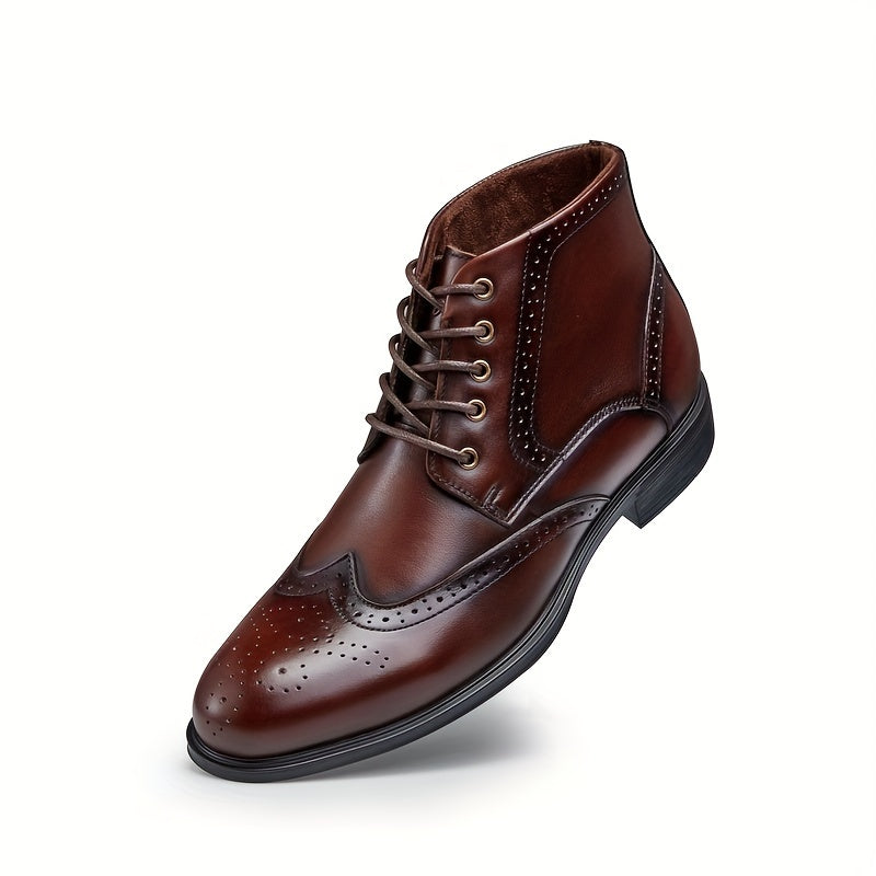 Monamour Mode-Men Shoes-Bottes en Cuir à Lacets pour Hommes Grande Taille avec Bout Fleuri et Style Brogue