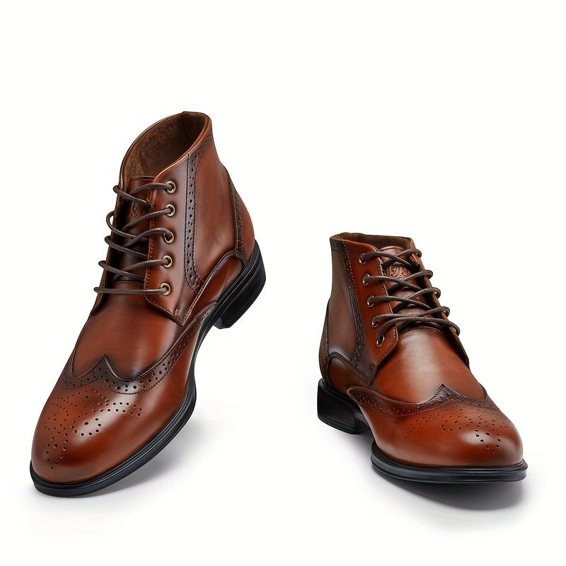 Monamour Mode-Men Shoes-Bottes en Cuir à Lacets pour Hommes Grande Taille avec Bout Fleuri et Style Brogue