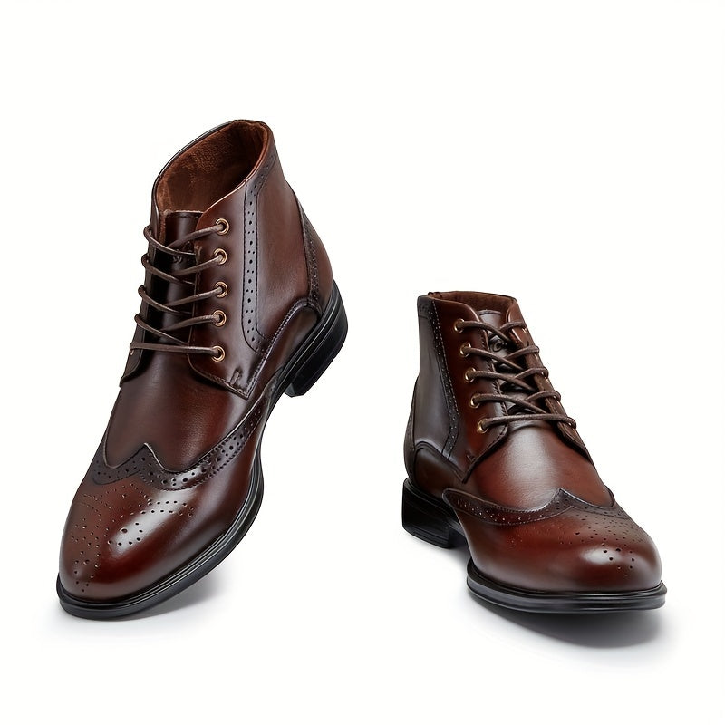 Monamour Mode-Men Shoes-Bottes en Cuir à Lacets pour Hommes Grande Taille avec Bout Fleuri et Style Brogue