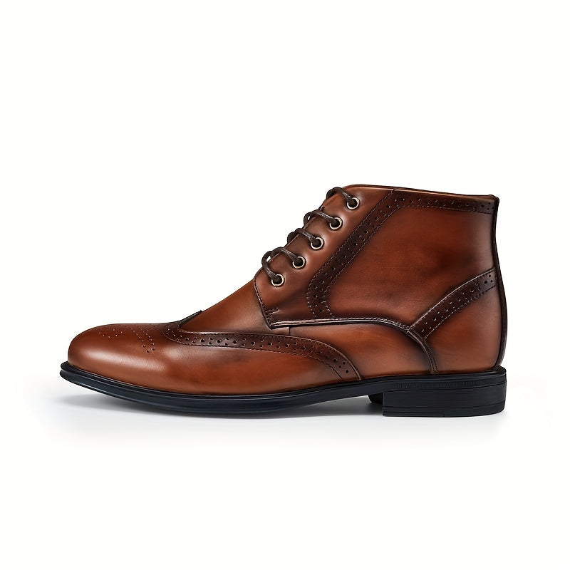 Monamour Mode-Men Shoes-Bottes en Cuir à Lacets pour Hommes Grande Taille avec Bout Fleuri et Style Brogue