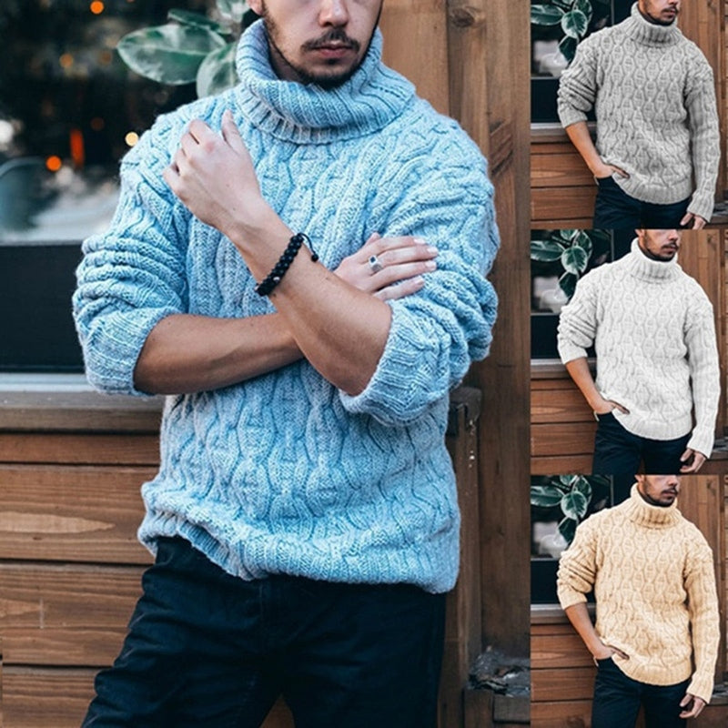 Monamour Mode-Men Sweaters-Pull Oversize Confortable Avec Col Haut Pour La Chaleur En Hiver