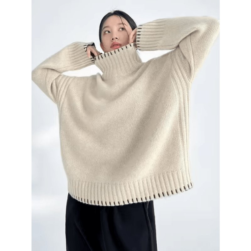 Monamour Mode-Women Sweater-Pull Col Roulé Ample Élégant pour Femmes pour Occasions Chics