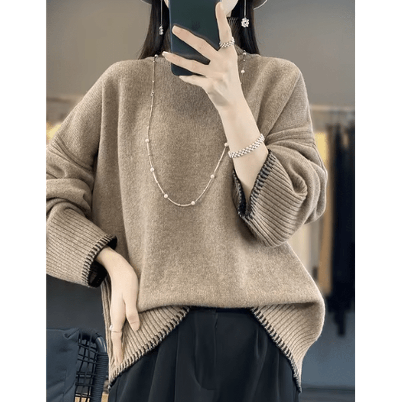 Monamour Mode-Women Sweater-Pull Col Roulé Ample Élégant pour Femmes pour Occasions Chics