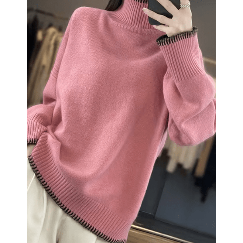 Monamour Mode-Women Sweater-Pull Col Roulé Ample Élégant pour Femmes pour Occasions Chics