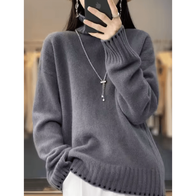 Monamour Mode-Women Sweater-Pull Col Roulé Ample Élégant pour Femmes pour Occasions Chics